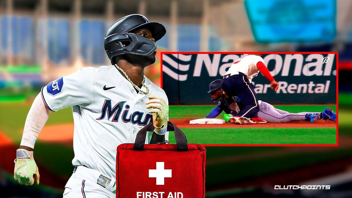 VIDEO: Jazz Chisholm exits Marlins vs. Rangers with apparent leg injury_thumbnail