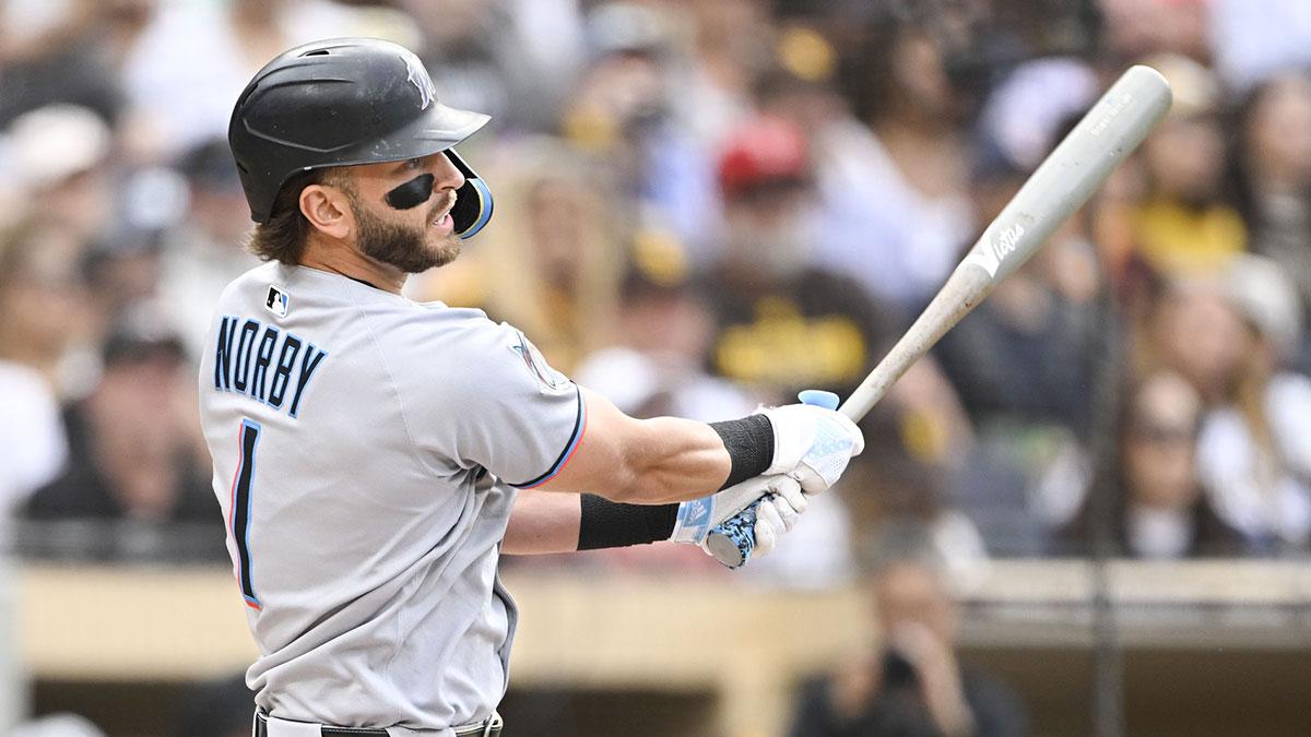 Marlins’ Connor Norby somehow stays in game after taking pitch off head_thumbnail