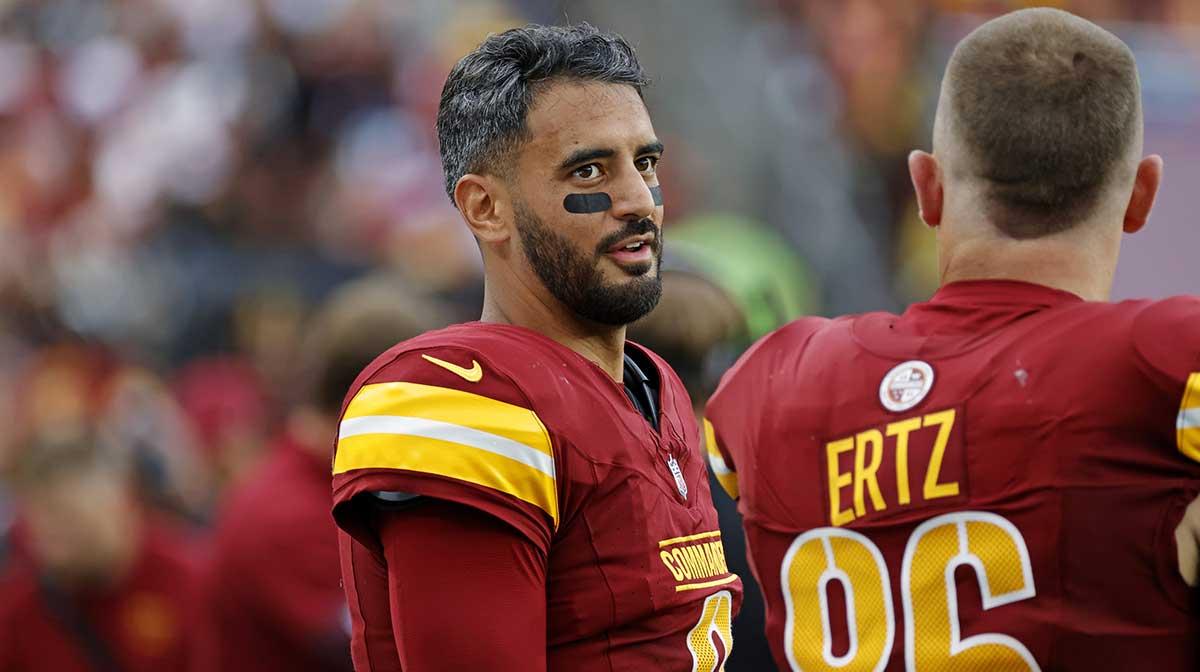 Commanders’ Marcus Mariota reacts to leaving Dan Quinn bloody on sideline_thumbnail